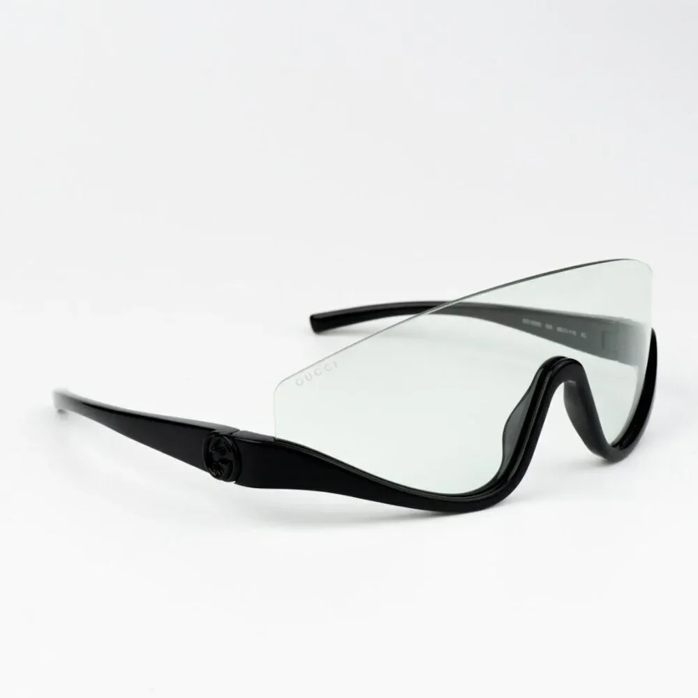 NEW Gucci GG1650S 005 Shiny Black Green Unisex Shield Mask Sunglasses